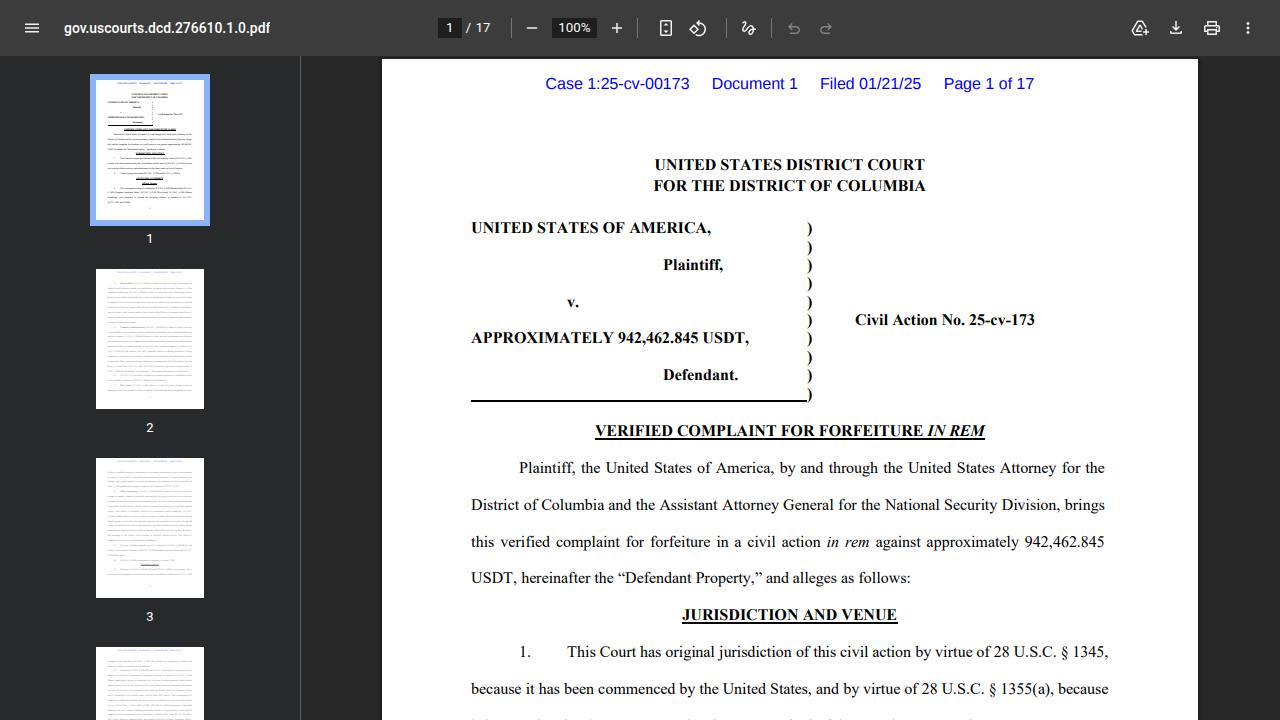 Thumbnail for USA v. APPROXIMATELY 942,462.845 USDT