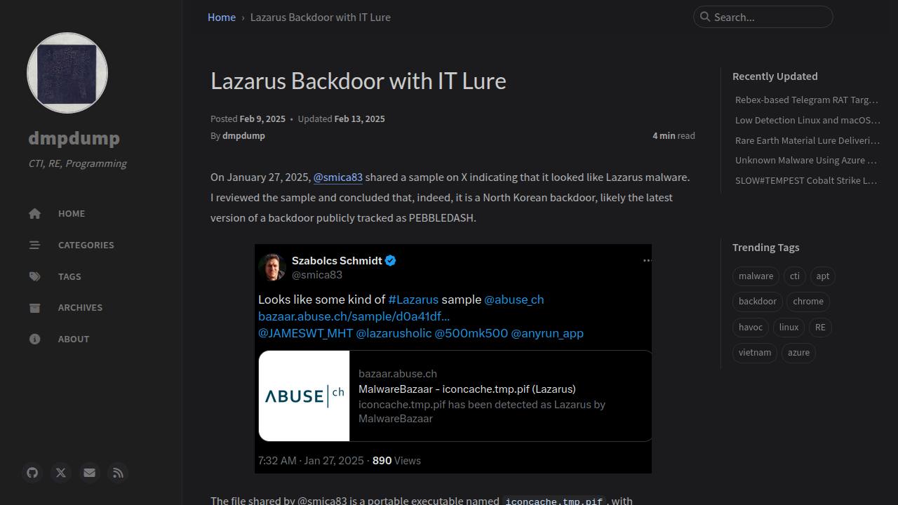 Thumbnail for Lazarus Backdoor with IT Lure