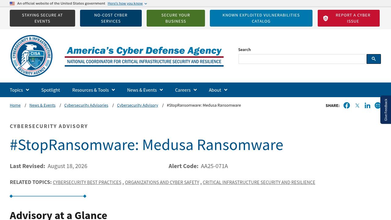 Thumbnail for #StopRansomware: Medusa Ransomware