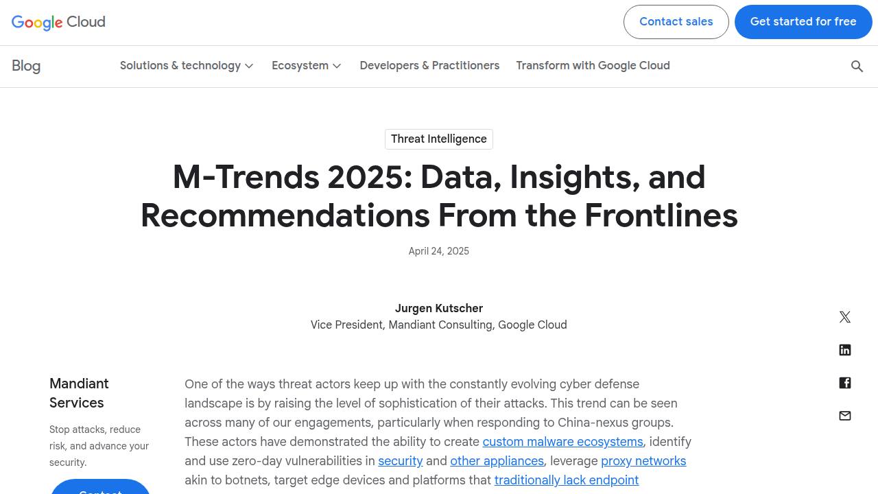 Thumbnail for M-Trends 2025: Data, Insights, and Recommendations From the Frontlines