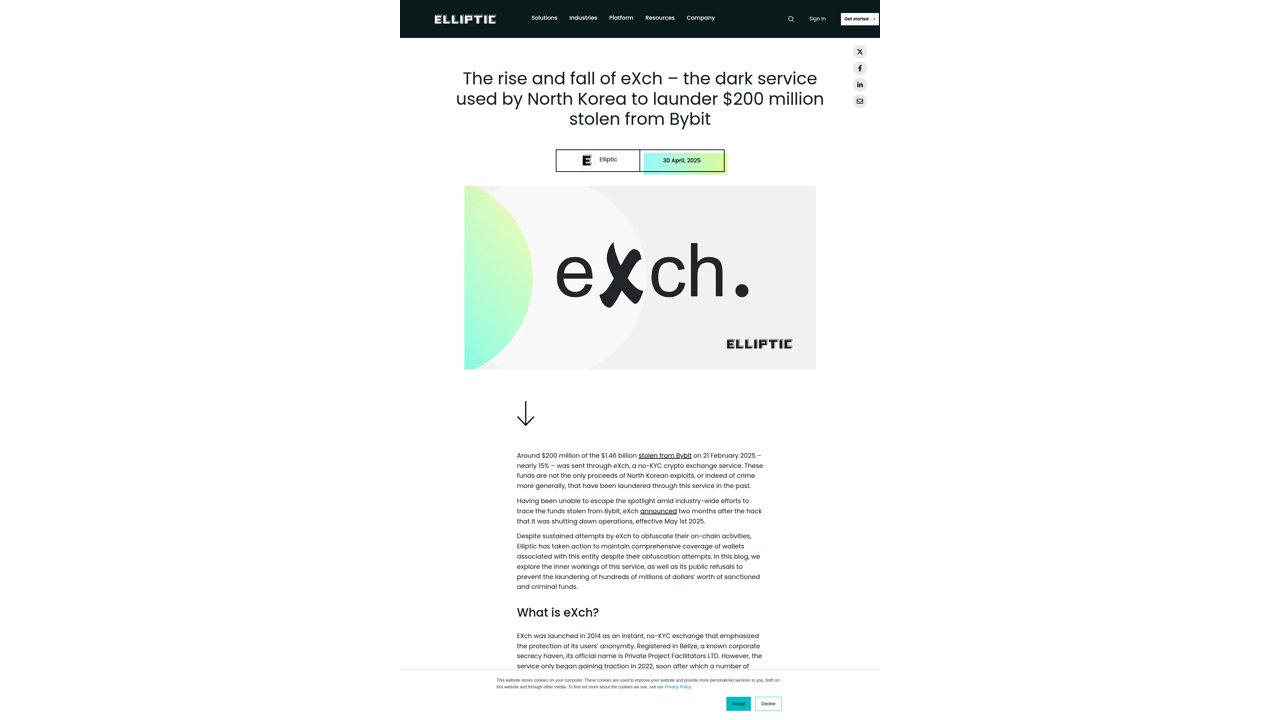 Thumbnail for The rise and fall of eXch – the dark service used by North Korea to launder $200 million stolen from Bybit