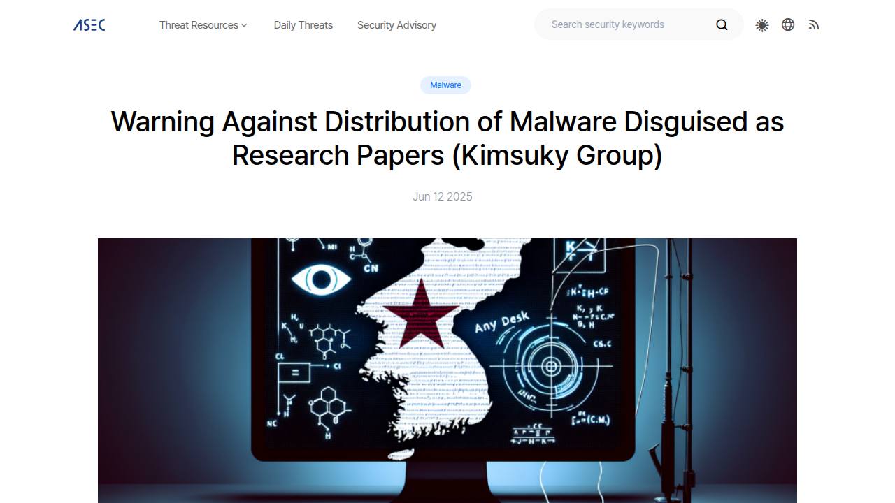 Thumbnail for Warning Against Distribution of Malware Disguised as Research Papers (Kimsuky Group)