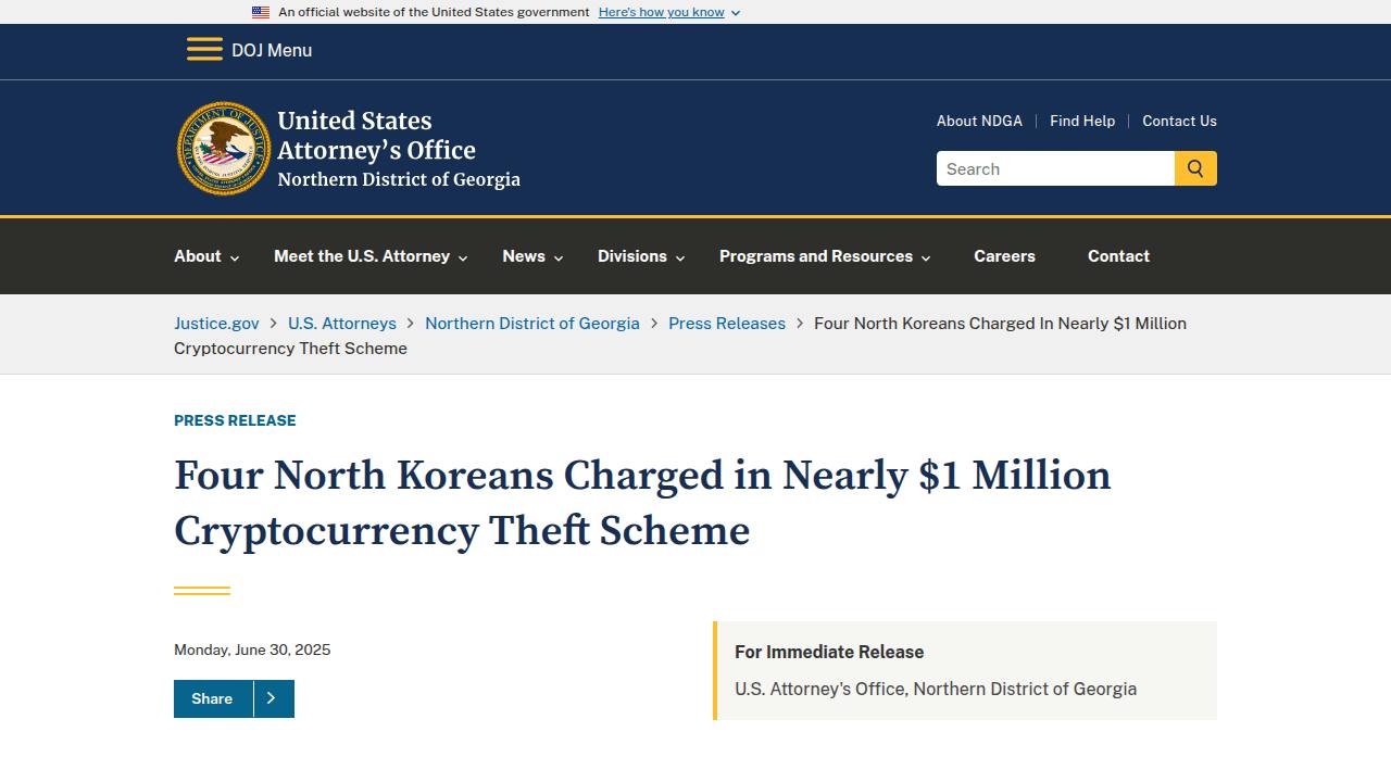 Thumbnail for Four North Koreans Charged in Nearly $1 Million Cryptocurrency Theft Scheme