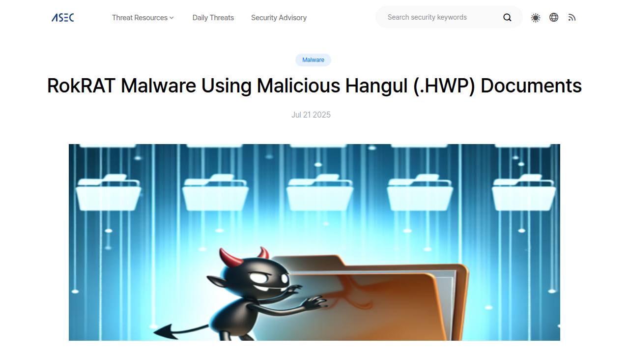 Thumbnail for RokRAT Malware Using Malicious Hangul (.HWP) Documents