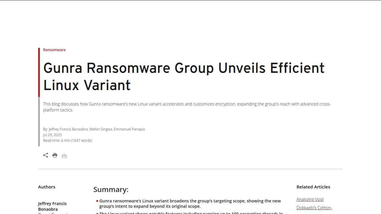 Thumbnail for Gunra Ransomware Group Unveils Efficient Linux Variant
