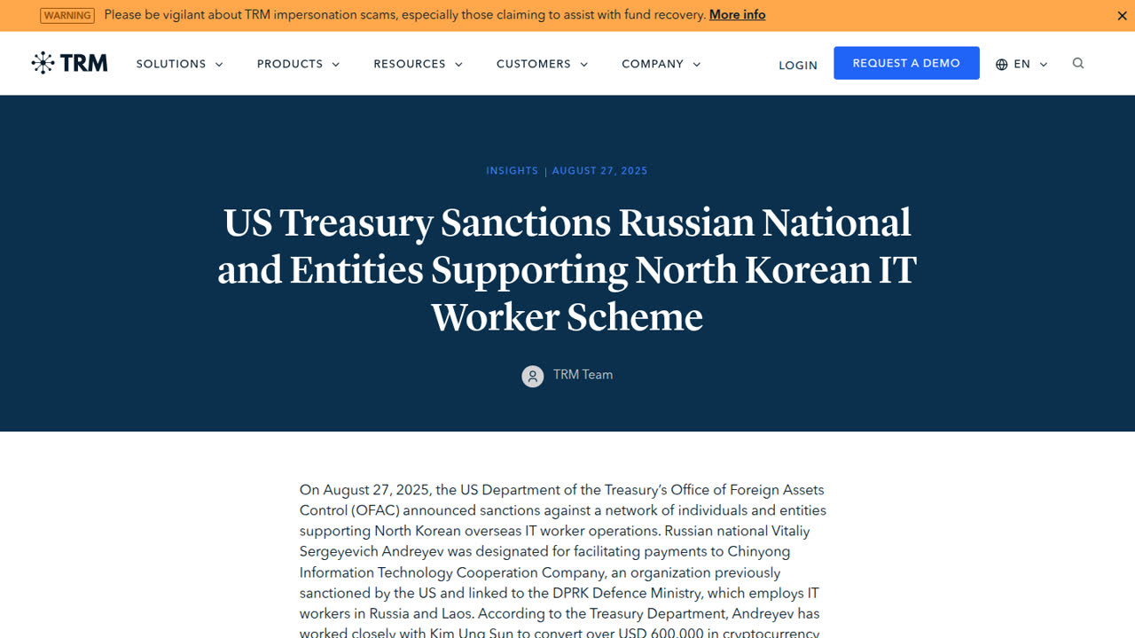 Thumbnail for US Treasury Sanctions Russian National and Entities Supporting North Korean IT Worker Scheme