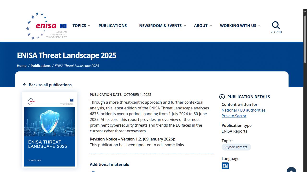 Thumbnail for ENISA Threat Landscape 2025