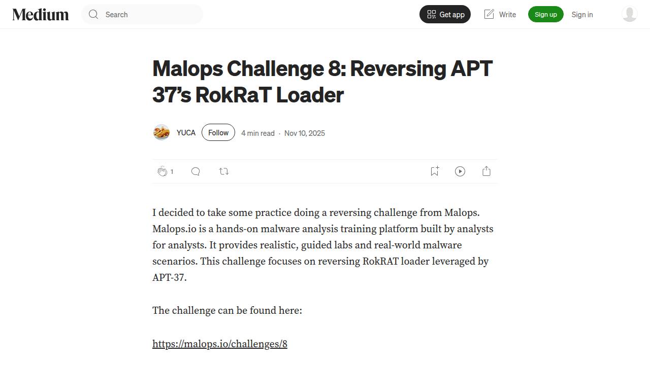 Thumbnail for Malops Challenge 8: Reversing APT 37’s RokRaT Loader