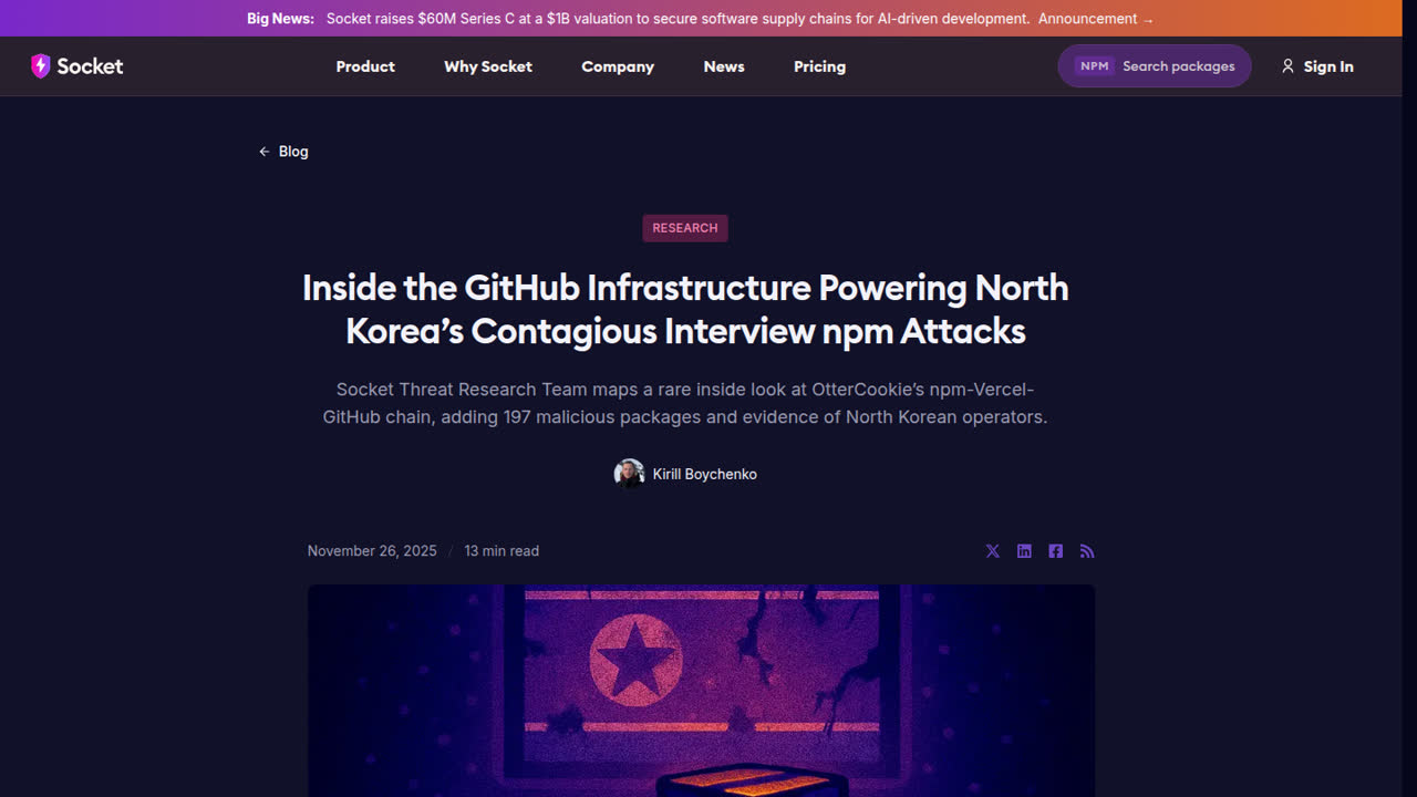 Thumbnail for Inside the GitHub Infrastructure Powering North Korea’s Contagious Interview npm Attacks
