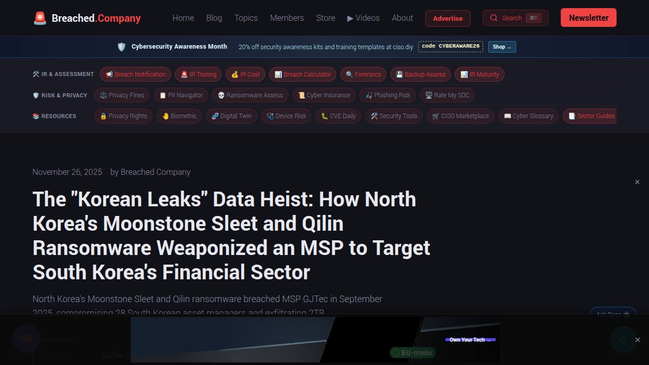 Thumbnail for The "Korean Leaks" Data Heist: How North Korea's Moonstone Sleet and Qilin Ransomware Weaponized an MSP to Target South Korea's Financial Sector