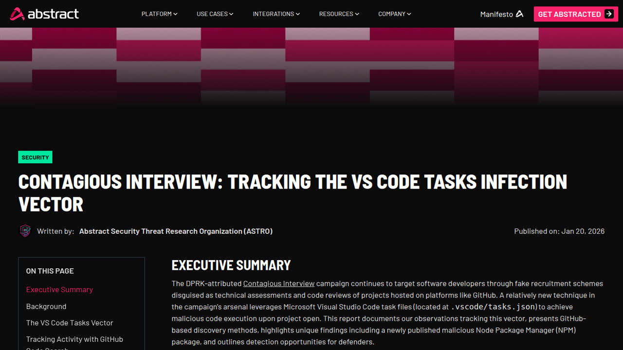 Thumbnail for Contagious Interview: Tracking the VS Code Tasks Infection Vector