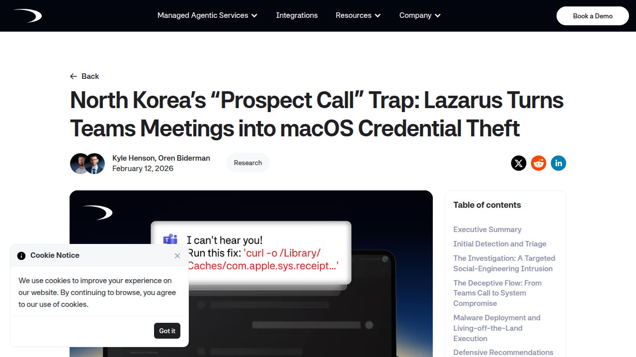 Thumbnail for North Korea’s “Prospect Call” Trap: Lazarus Turns Teams Meetings into macOS Credential Theft