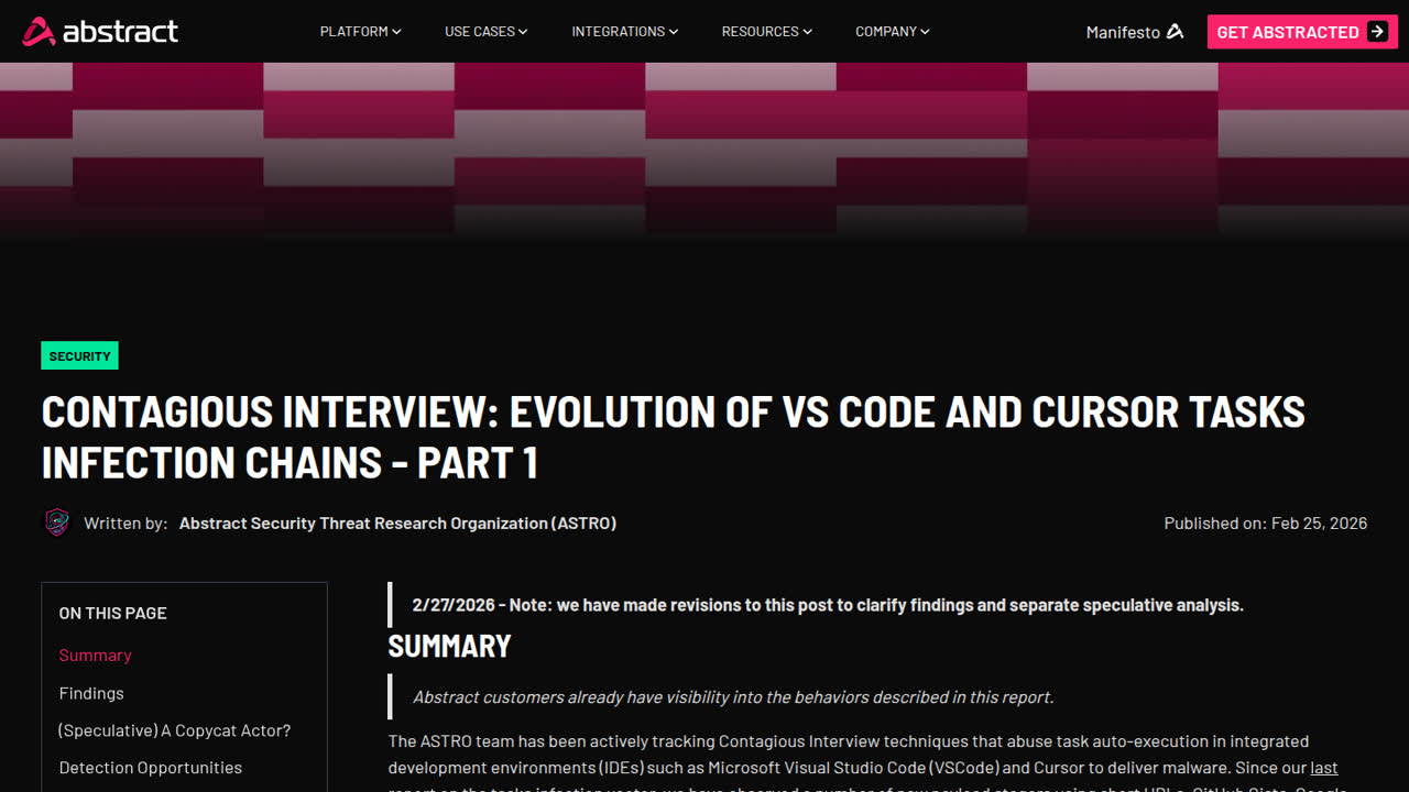 Thumbnail for Contagious Interview: Evolution of VS Code and Cursor Tasks Infection Chains - Part 1