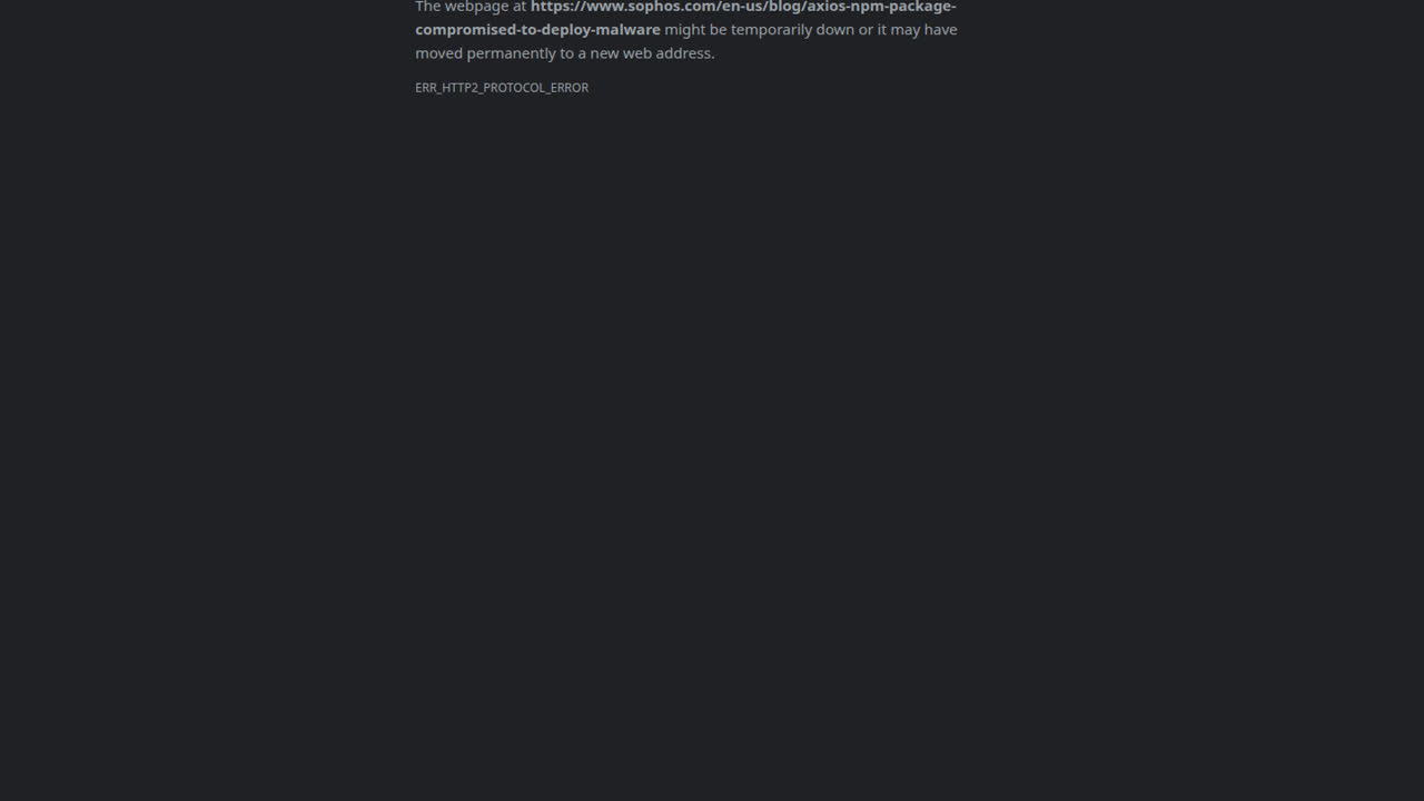Thumbnail for Axios npm package compromised to deploy malware