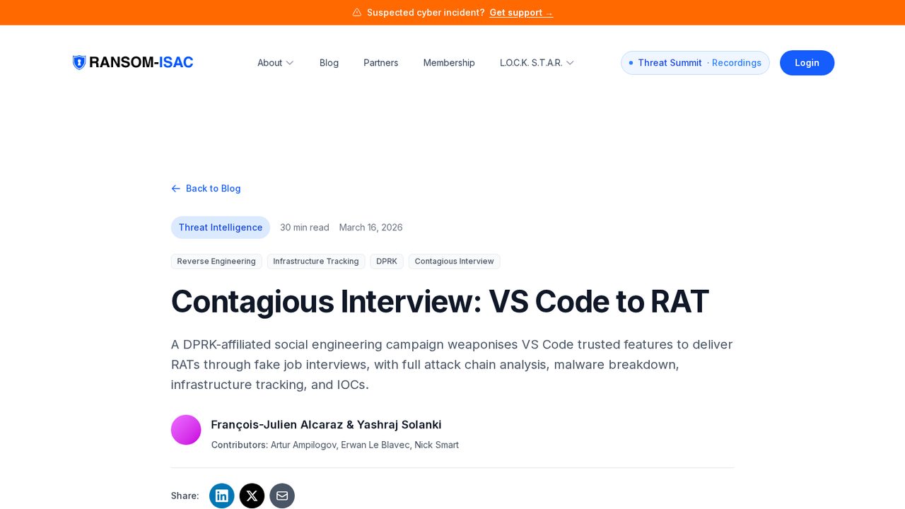 Thumbnail for Contagious Interview: VS Code to RAT