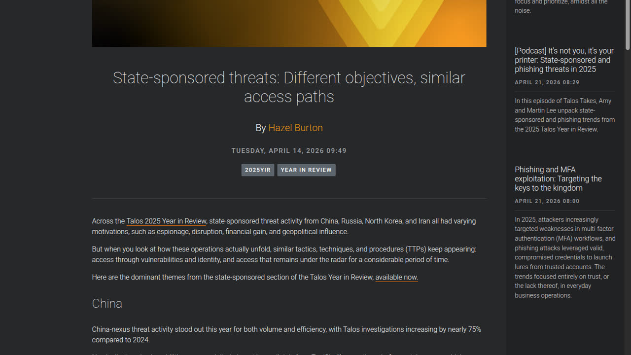 Thumbnail for State-sponsored threats: Different objectives, similar access paths