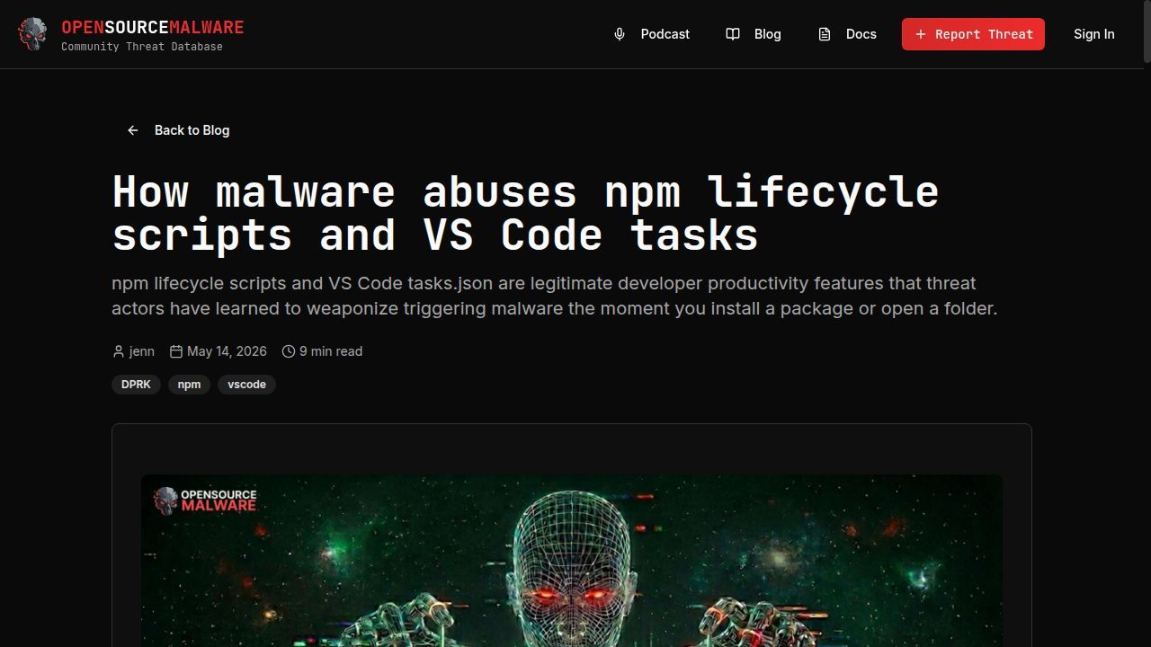 Thumbnail for How malware abuses npm lifecycle scripts and VS Code tasks