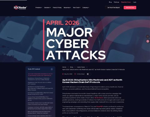 Thumbnail for April 2026: ShinyHunters Hits Medtronic and ADT as North Korean Hackers Drain DeFi Protocols
