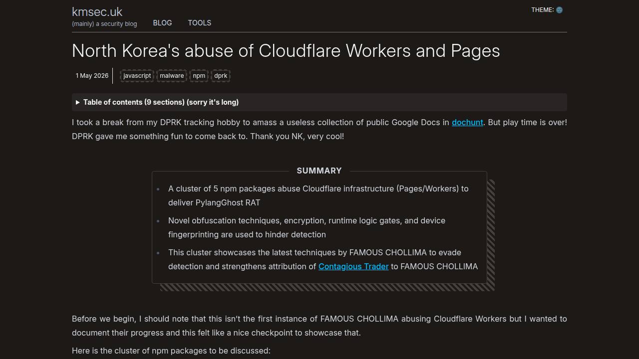 Thumbnail for North Korea's abuse of Cloudflare Workers and Pages