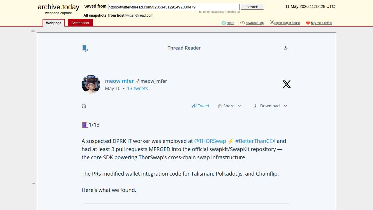 Thumbnail for A suspected DPRK IT worker was employed at THORSwap