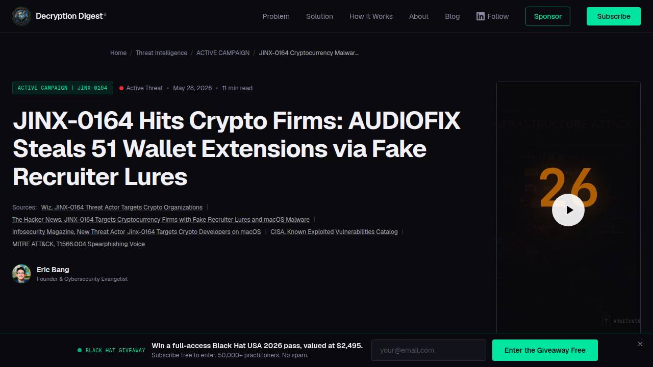 Thumbnail for JINX-0164 Cryptocurrency Malware: AUDIOFIX Wallet Theft (2026)