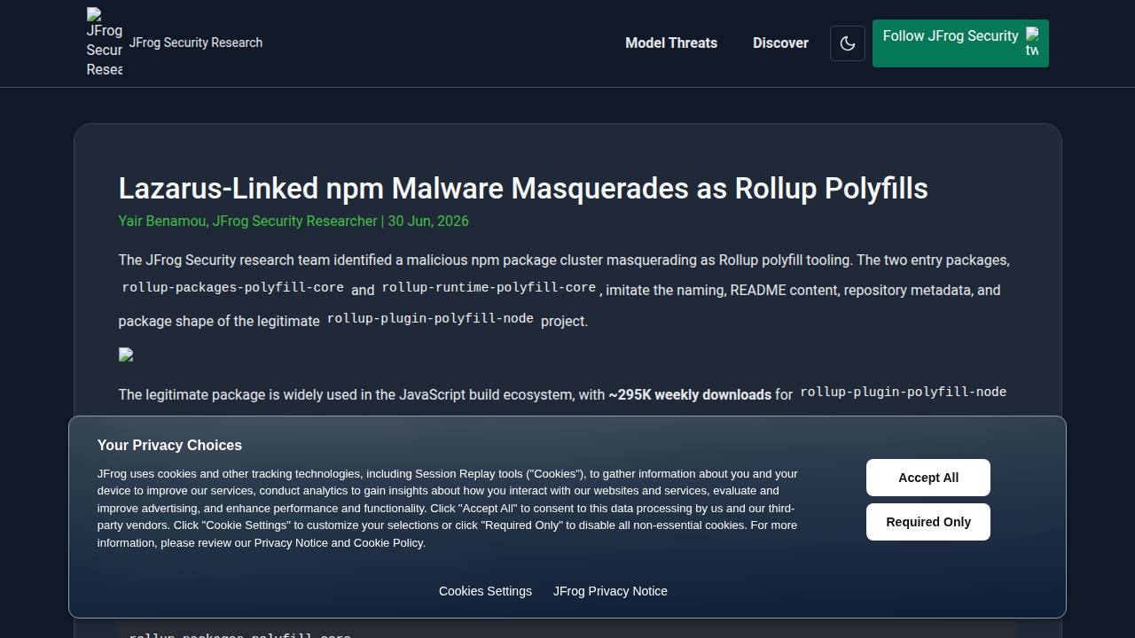 Thumbnail for Lazarus-Linked npm Malware Masquerades as Rollup Polyfills