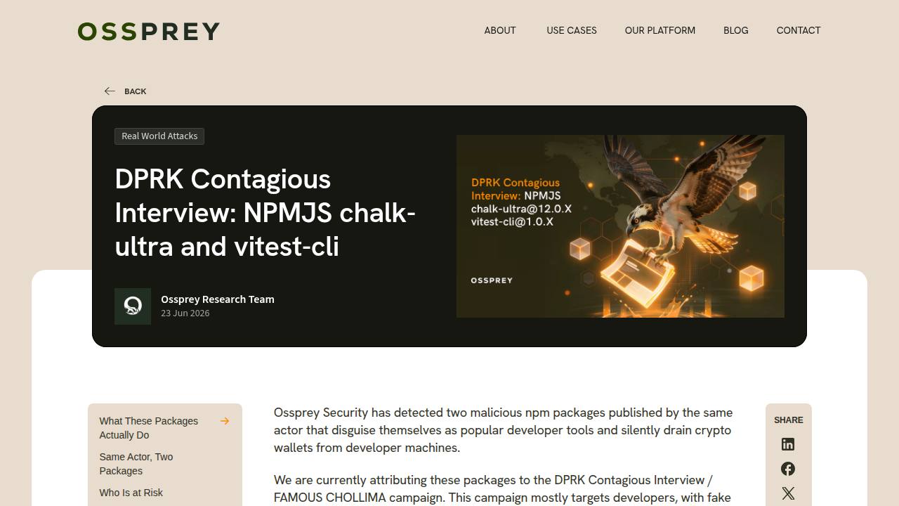Thumbnail for DPRK Contagious Interview: NPMJS chalk-ultra and vitest-cli