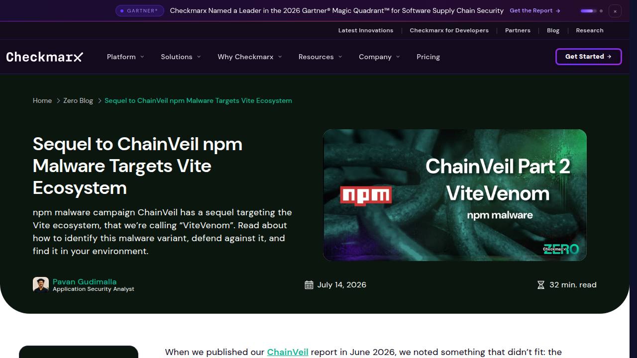 Thumbnail for Sequel to ChainVeil npm malware: ViteVenom