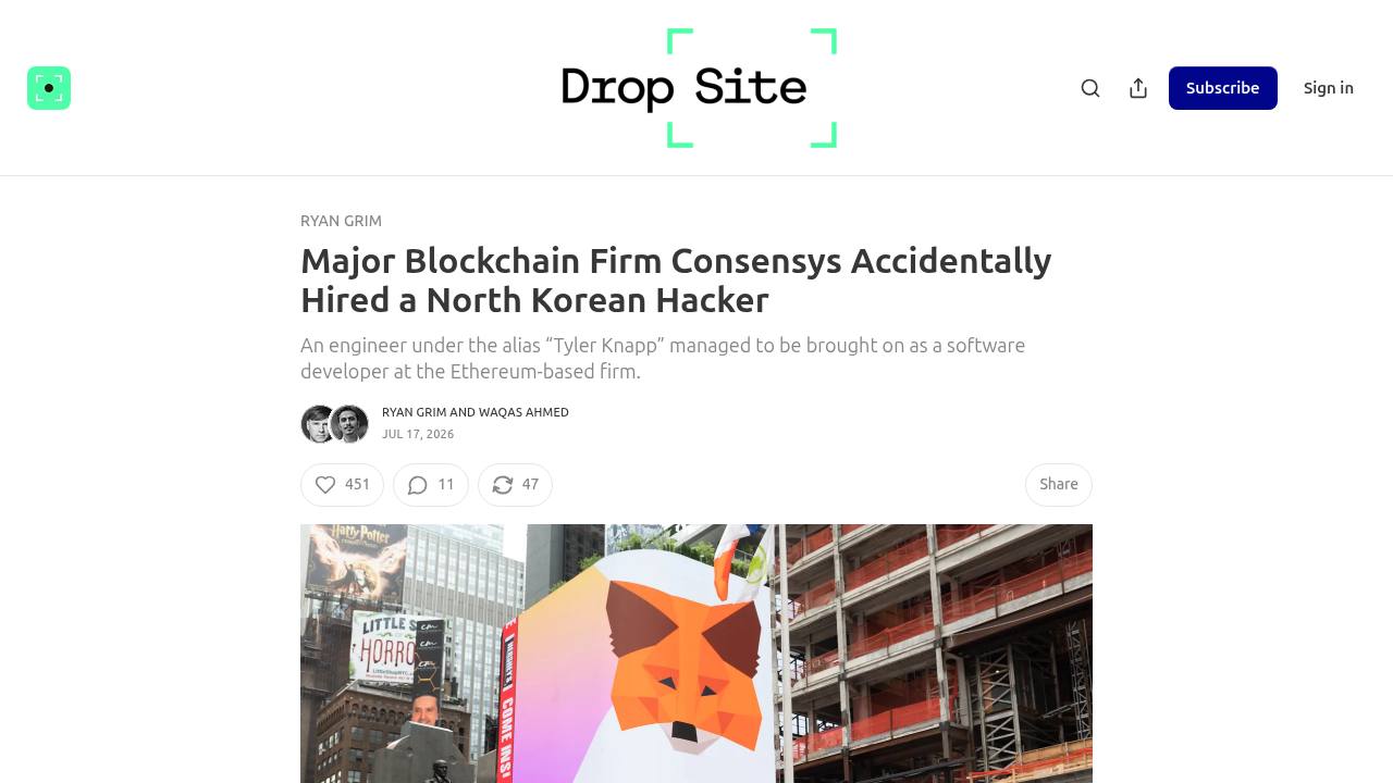 Thumbnail for Major Blockchain Firm Consensys Accidentally Hired a North Korean Hacker