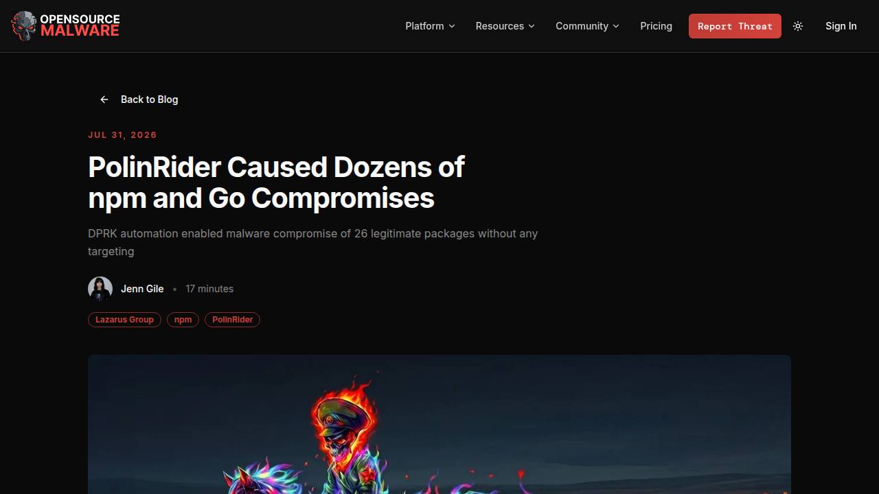Thumbnail for PolinRider Caused Dozens of npm and Go Compromises