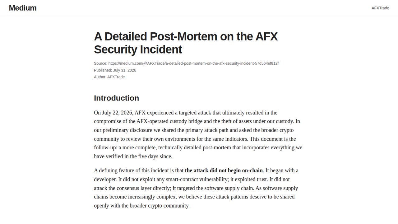 Thumbnail for A Detailed Post-Mortem on the AFX Security Incident