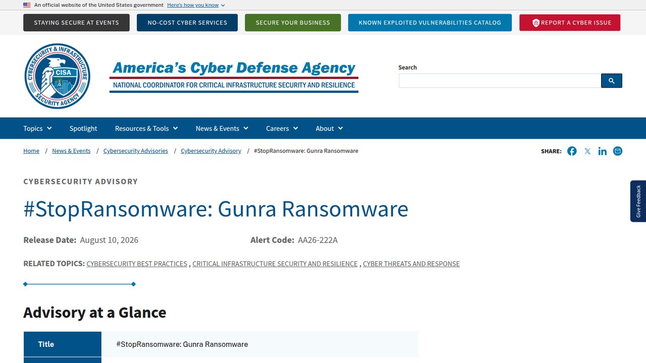Thumbnail for #StopRansomware: Gunra Ransomware