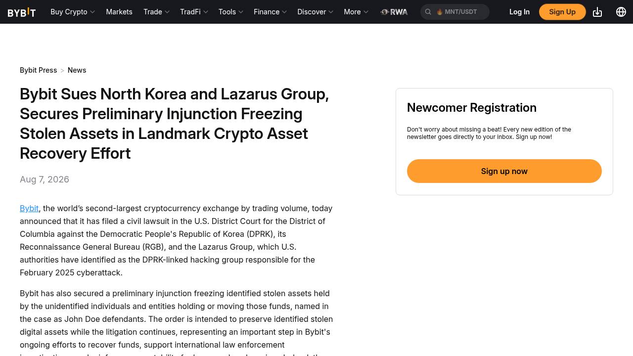 Thumbnail for Bybit Sues North Korea and Lazarus Group, Secures Preliminary Injunction Freezing Stolen Assets in Landmark Crypto Asset Recovery Effort