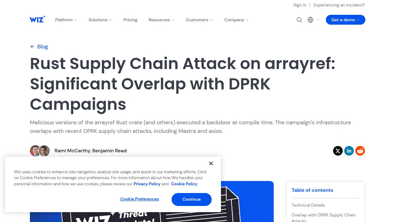 Thumbnail for Rust Supply Chain Attack on arrayref: Significant Overlap with DPRK Campaigns