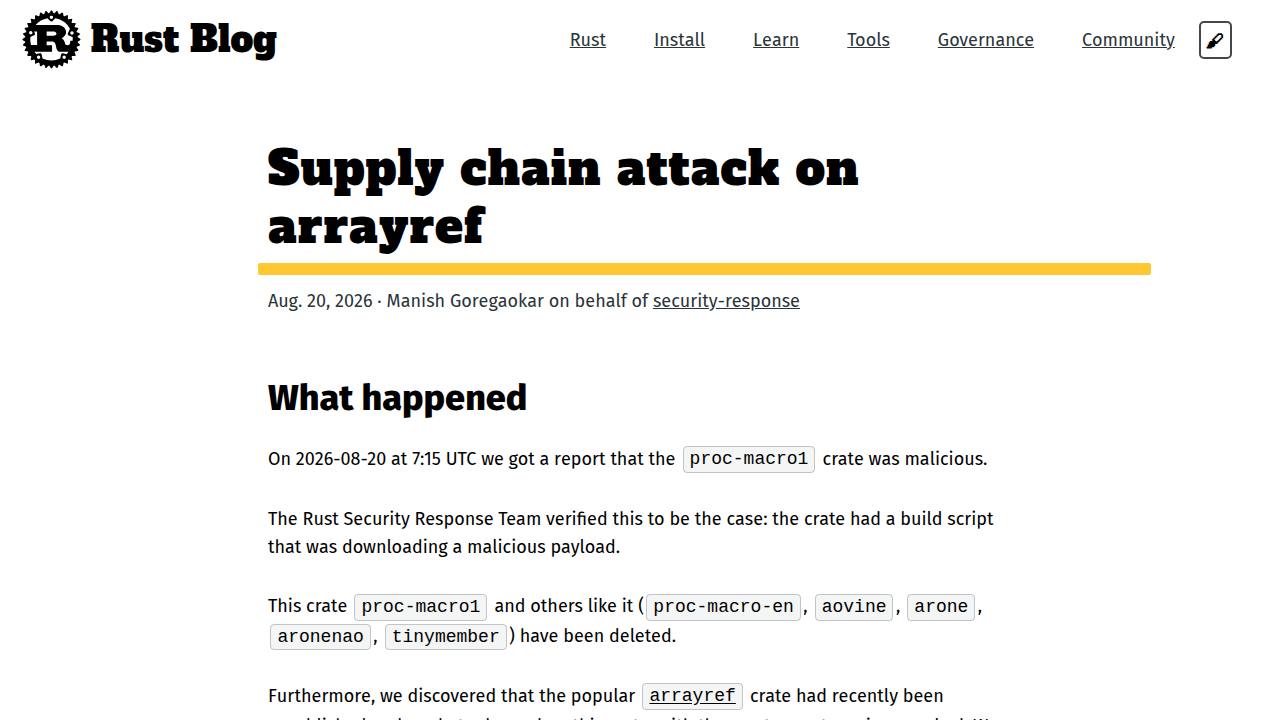 Thumbnail for Supply chain attack on arrayref