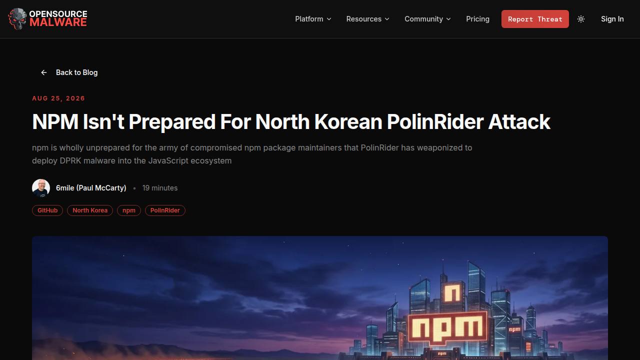 Thumbnail for NPM Isn't Prepared For North Korean PolinRider Attack