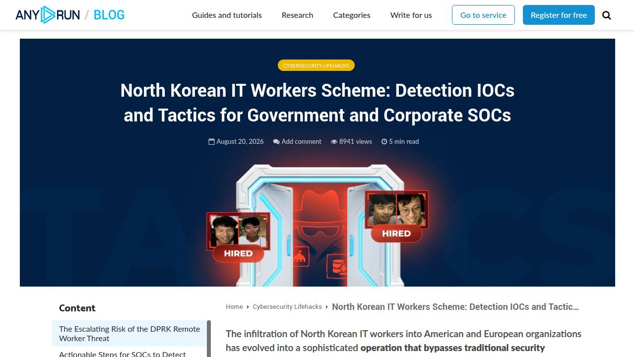 Thumbnail for North Korean IT Workers Scheme: Detection IOCs and Tactics for Government and Corporate SOCs