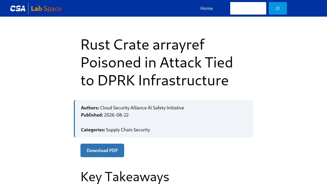 Thumbnail for Rust Crate arrayref Poisoned in Attack Tied to DPRK Infrastructure