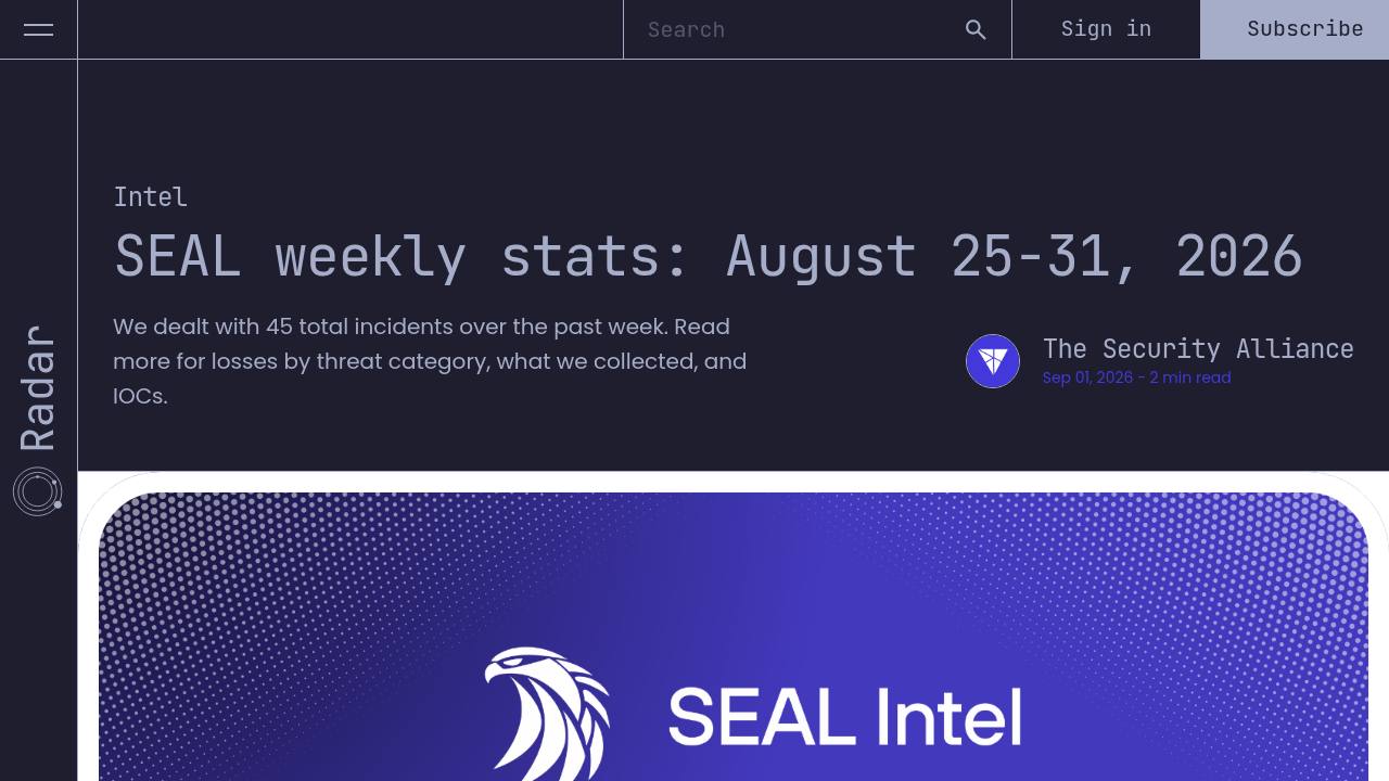 Thumbnail for SEAL weekly stats: August 25-31, 2026