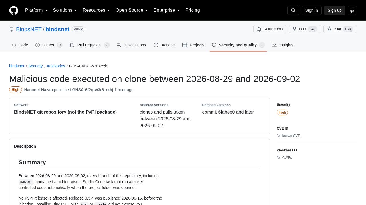 Thumbnail for Malicious code executed on clone between 2026-08-29 and 2026-09-02