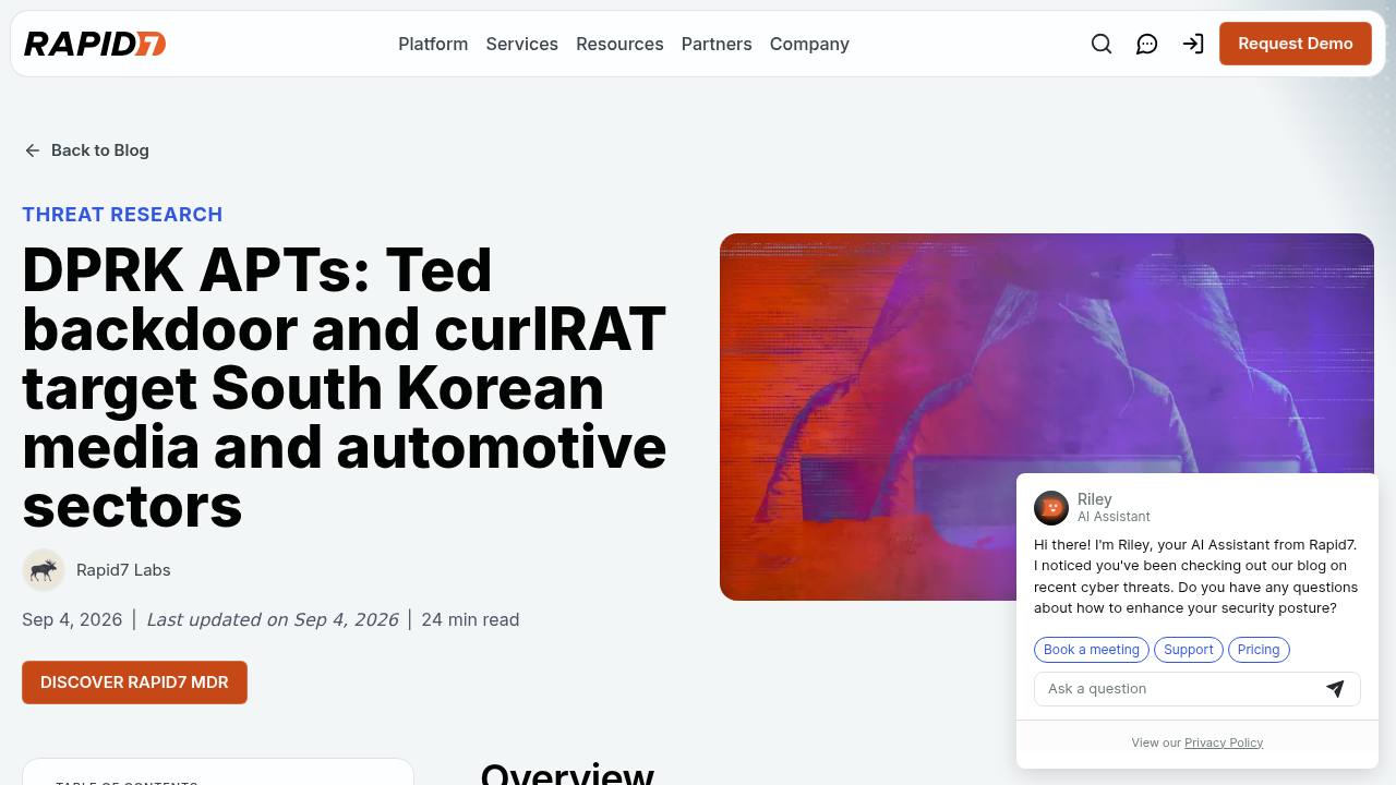 Thumbnail for DPRK APTs: Ted backdoor and curlRAT target South Korean media and automotive sectors
