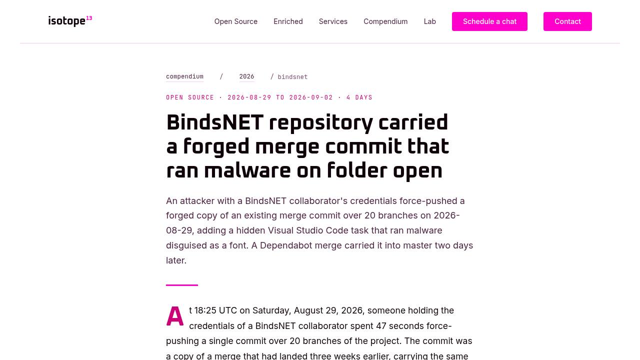 Thumbnail for BindsNET repository carried a forged merge commit that ran malware on folder open