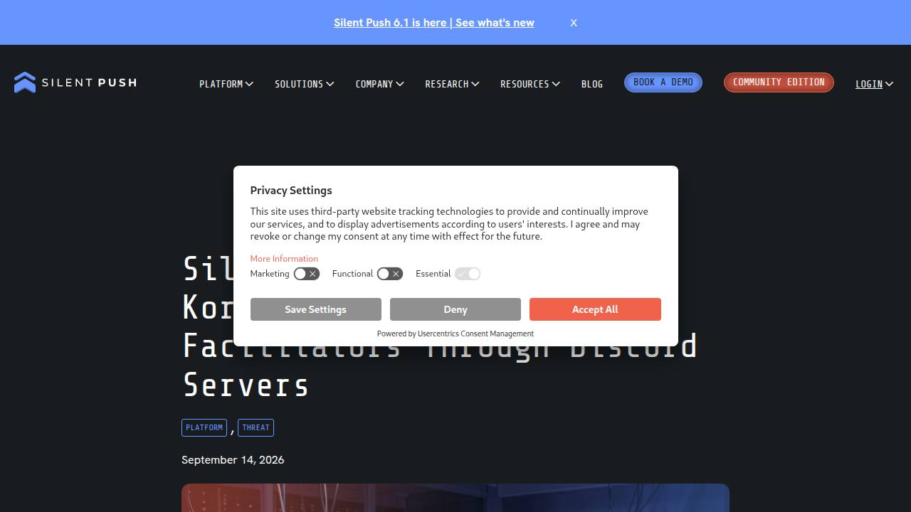 Thumbnail for Silent Push Exposes North Korean IT Worker Recruiting Facilitators Through Discord Servers