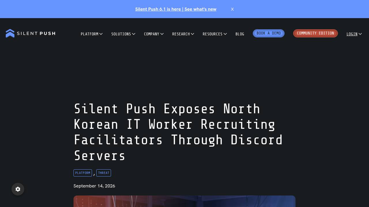 Thumbnail for Silent Push Exposes North Korean IT Worker Recruiting Facilitators Through Discord Servers