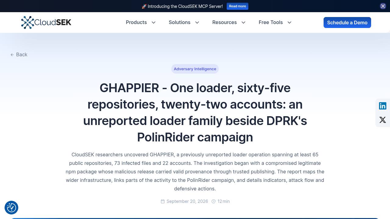 Thumbnail for GHAPPIER - One loader, sixty-five repositories, twenty-two accounts: an unreported loader family beside DPRK's PolinRider campaign