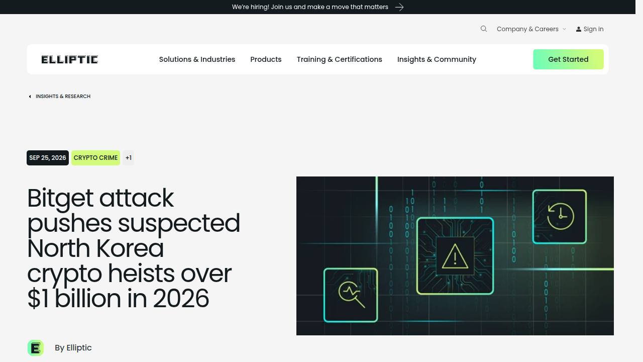 Thumbnail for Bitget attack pushes suspected North Korea crypto heists over $1 billion in 2026