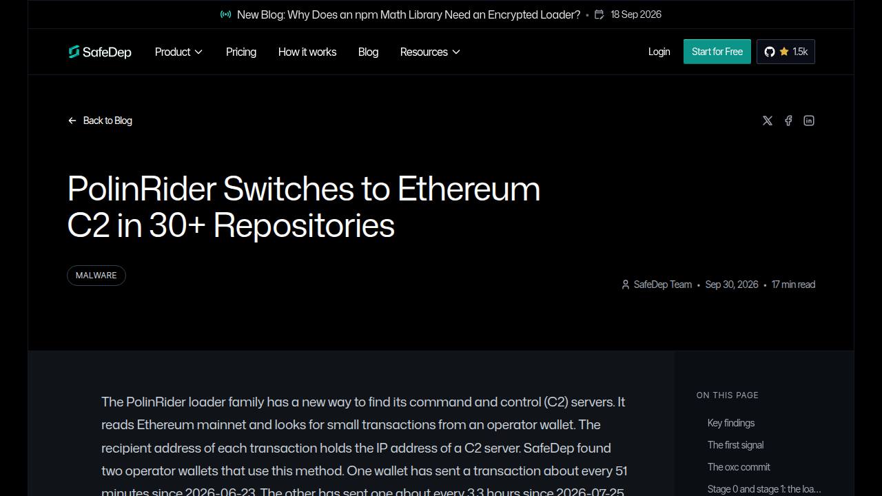 Thumbnail for PolinRider Switches to Ethereum C2 in 30+ Repositories