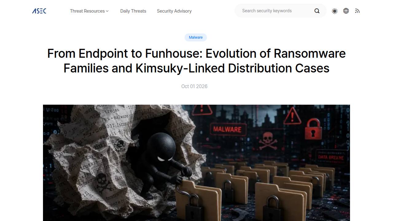 Thumbnail for From Endpoint to Funhouse: Evolution of Ransomware Families and Kimsuky-Linked Distribution Cases