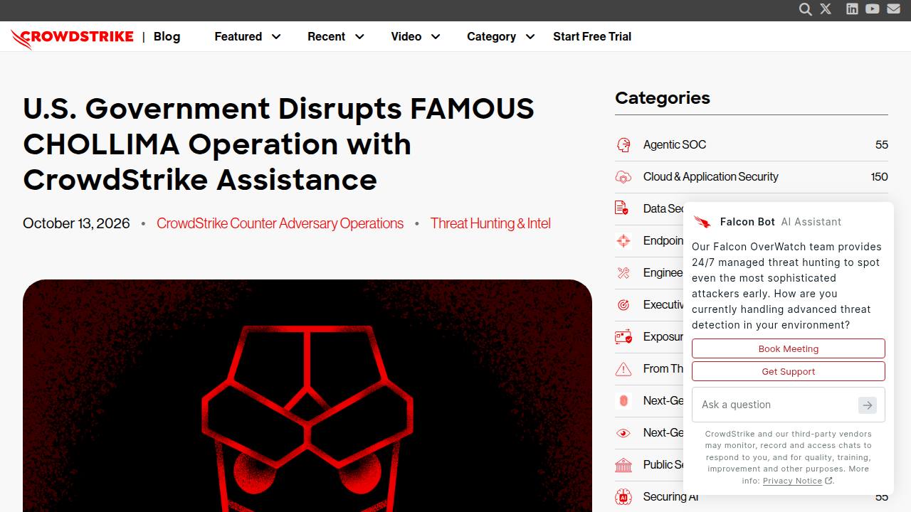 Thumbnail for U.S. Government Disrupts FAMOUS CHOLLIMA Operation with CrowdStrike Assistance
