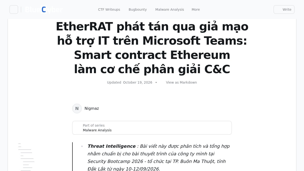 Thumbnail for EtherRAT phát tán qua giả mạo hỗ trợ IT trên Microsoft Teams: Smart contract Ethereum làm cơ chế phân giải C&C